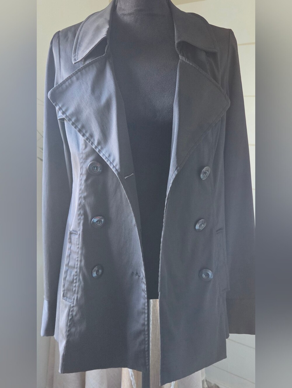 Vertigo Paris Black Trench Coat Jacket S Geometric Lining Y2K Retro Outerwear M